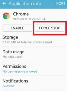 Force Stop chrome app στο Android