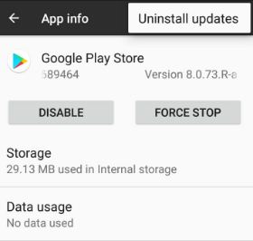 Απεγκαταστήστε τις ενημερώσεις του play store στις συσκευές σας pixel XL