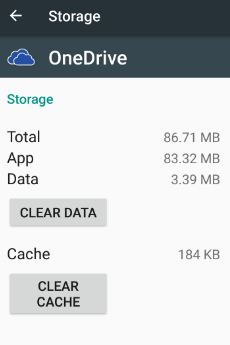 εκκαθάριση προσωρινής μνήμης του Microsoft onedrive στο Android