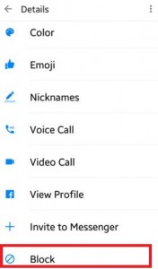 αποκλεισμός επαφών στην εφαρμογή Facebook messenger σε συσκευή Android