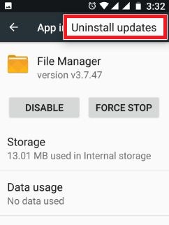 απεγκαταστήστε τις ενημερώσεις της συσκευής Android του διαχειριστή αρχείων